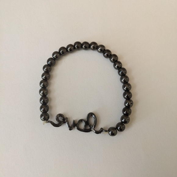 Metallic Dark Grey Beaded Love Bracelet - Picture 3 of 4